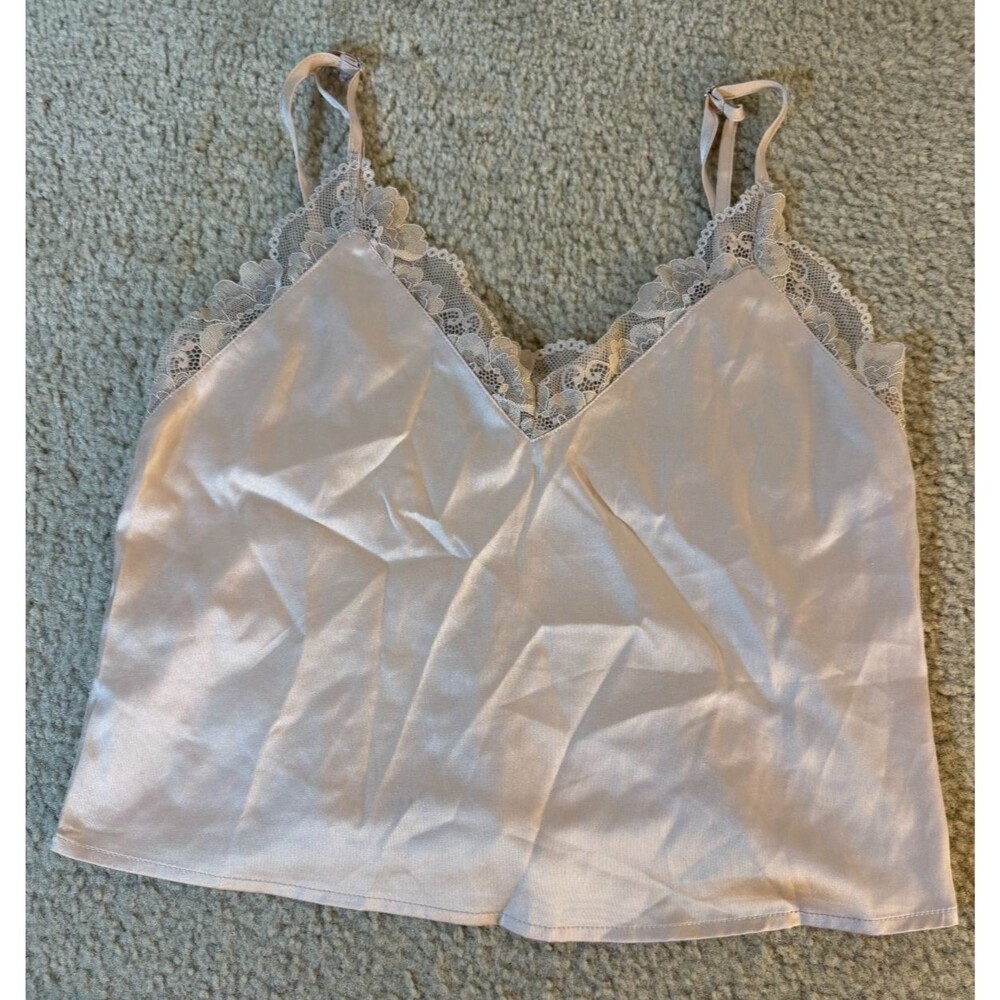 Forever 21 Champagne Pink Satin Lace Trim Cami Shorts Pajama Set Women's - Picture 2 of 3